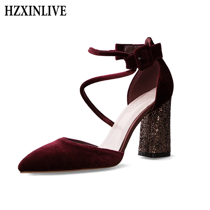 

HZXINLIVE 2018 New Women Sexy High Heel Shoes Sandals 8 cm High Heels Ladies Shoes Spring Pumps Female Casual Square Heels Shoes