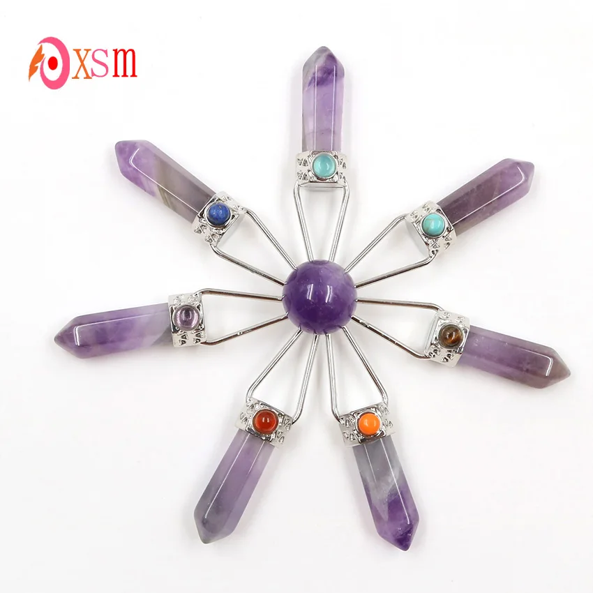 

xinshangmie Natural Purple Amethysts Healing Crystal 7 Point Energy Generator 7 Chakra Stones Pendulum Spiritual Charms
