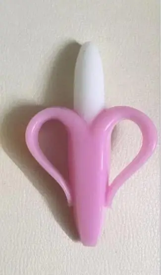 Детская зубная щетка-Массажер Секс игрушки Силиконовый Прорезыватель для зубов Зубная щётка без добавления бисфенола А типа "банан" Форма безопасный Прорезыватель для зубов жевательные игрушки c логотипом отличный подарок для маленьких детей Детская, жевательная - Цвет: pink
