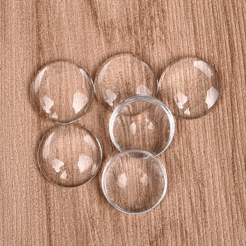 15mm Round Cabochons Transparent Glass Clear Flat Back (6)
