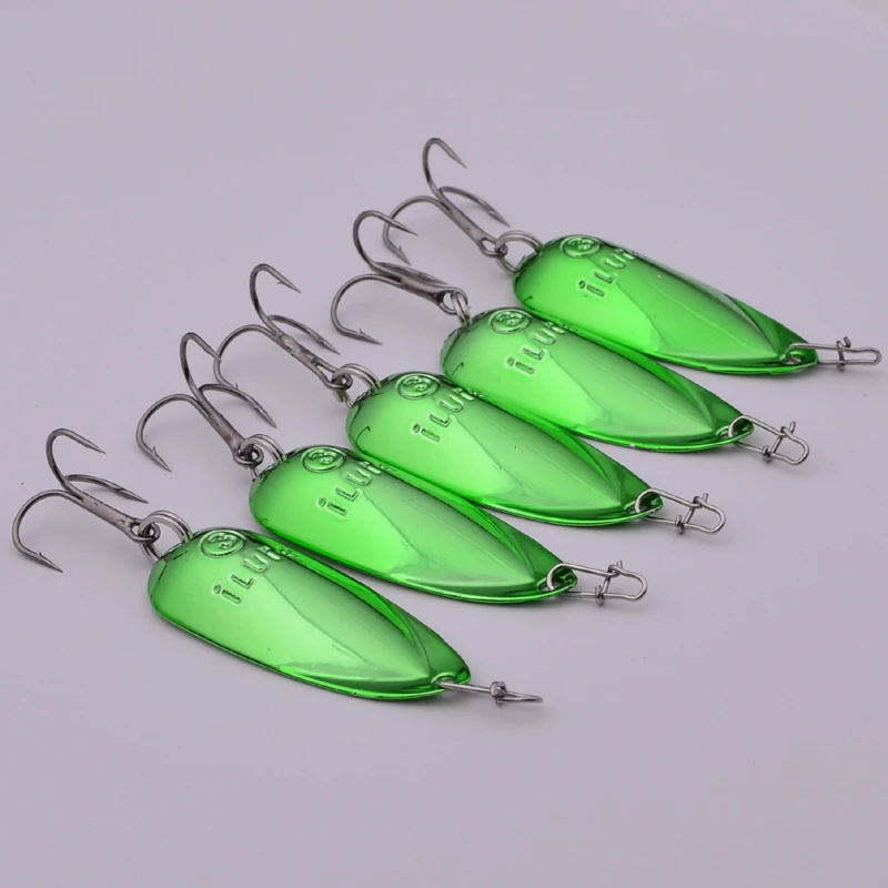 5PC Fishing Lure Green Color Spoon Lures 4.5cm 3.5cm/9g 5g Metal Lure 4