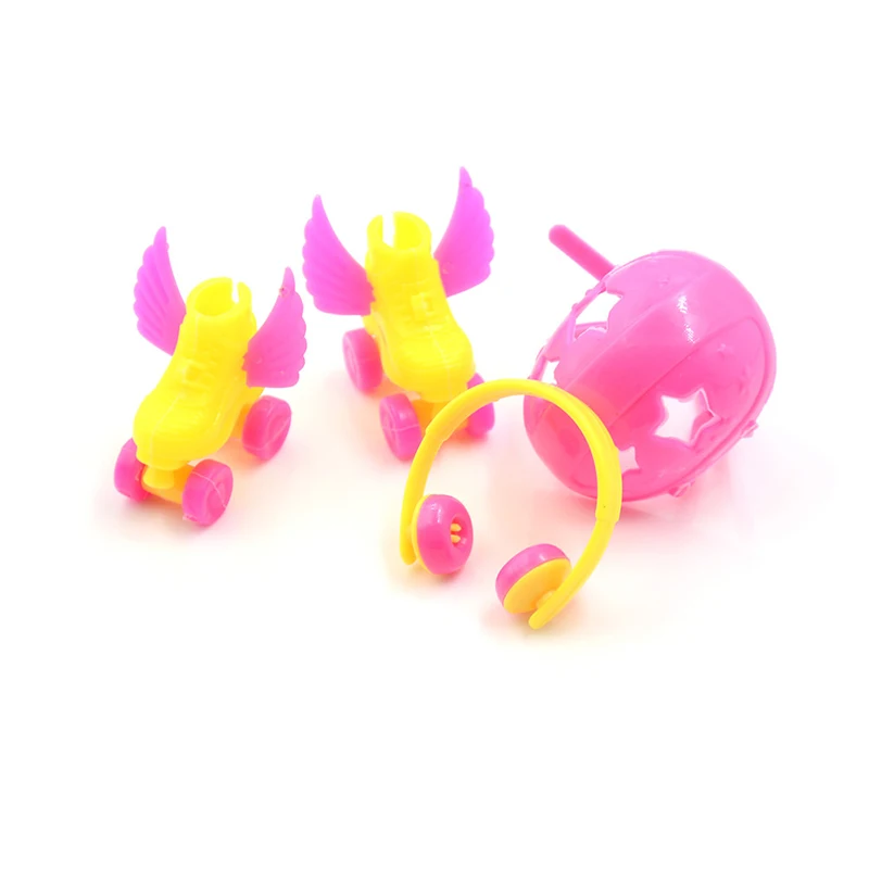 

4PCS/Set Decorative Roller Skate Fancy Doll Shoes+headset+helmet For Kids Girls Toy Roller Play