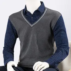 Зима теплая рубашка мужская с длинными рукавами ворс-утолщенной вязать хлопок плед черный синий серый пуловер рубашки