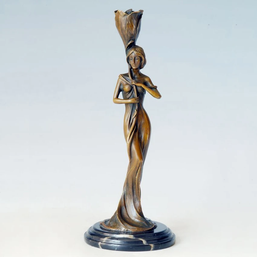ATLIE Bronzes Classical Bronze standing girl statue Candle Holder