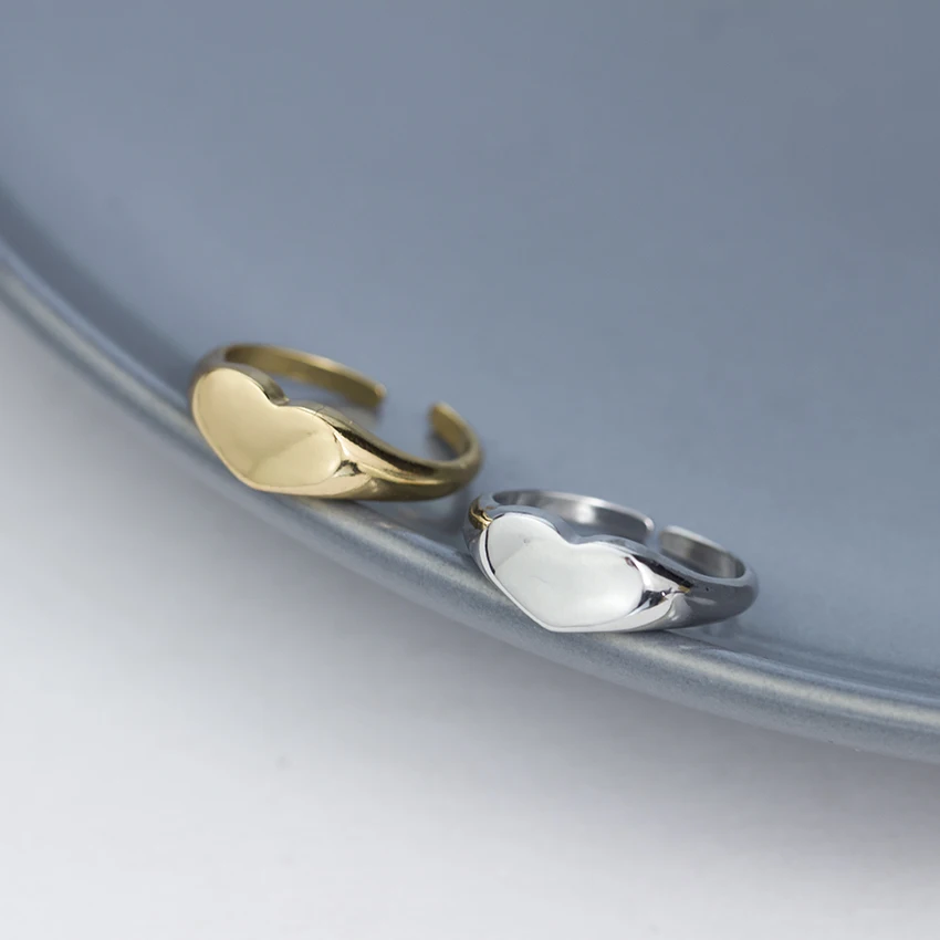 

New Copper Gold and Silver Color Jewelry Women Ring Open Heart Adjustable Simple Heart Rings for Women Girls Wedding Gifts