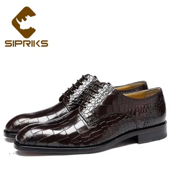 

Sipriks Luxury Brand Mens Sewing Welt Shoes Fashion Classic Black White Brown Crocodile Skin Dress Shoes Gents Suits Social 45