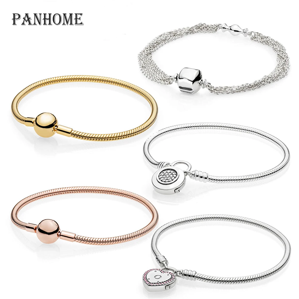 

PANHOME 100% 925 Sterling Silver 1:1 Charm Beads SHINE MOMENTS SMOOTH ROSE WITH LOCK YOUR PROMISE SIGNATURE PADLOCK