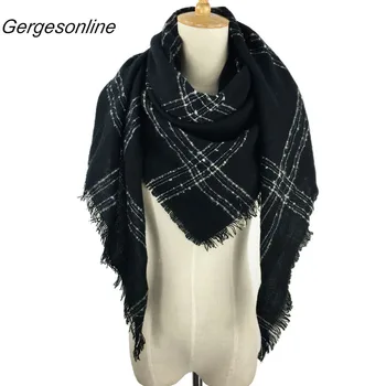 

Hot Sell! More Than 30 Colors New Arrival Designer Oversize Triangle Plaid Blanket Wrap Scarf Winter Acrylic Tartan Women Scarf