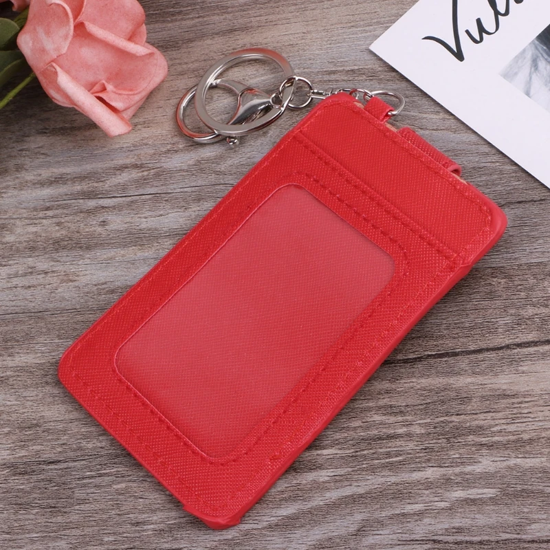 Mini Women Card Holder Portable ID Card Cover Case Office Work Keychain Keyring