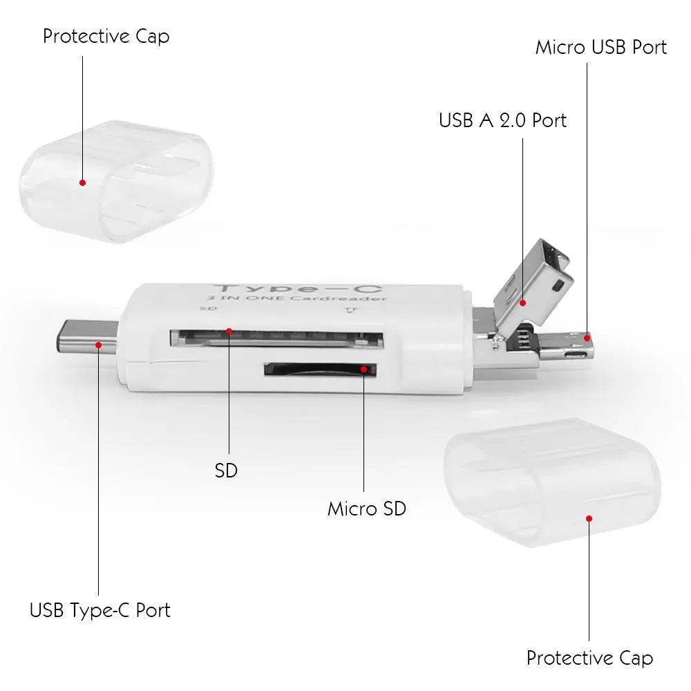 Ascromy 3 in 1 OTG Type-C USB C Micro USB Card Reader Adapter For Xiaomi Redmi Note 7 Huawei P20 Lite Mate 20 Pro Oneplus 6T 6 5 (5)