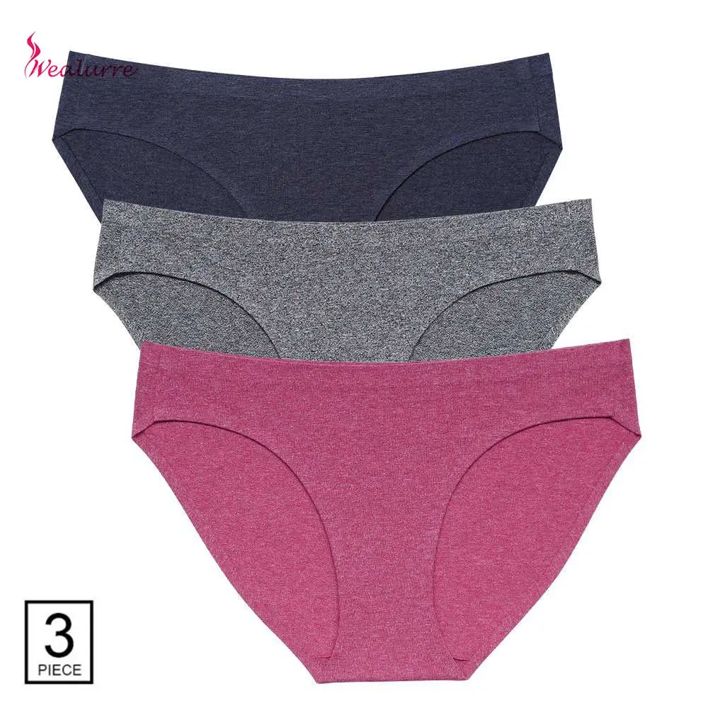 Wealurre 3pc Underwear Women Cotton Solid Panties Female Seamless Briefs Soft ULtrathin Low Waist Panties Stripe Sexy Lingerie 