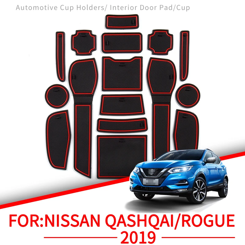 ZUNDUO Car Anti-Slip Gate Slot Cup Mat for Nissan Qashqai 2019 Rogue Interior Accessories Rubber Pad Holders Non-Slip Mats |