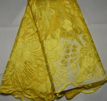 

High Quality Nigerian Lace Fabrics With Stones African French Net Lace Fabric Embroidered Tulle Mesh Lace Fabric NLL2816 yellow