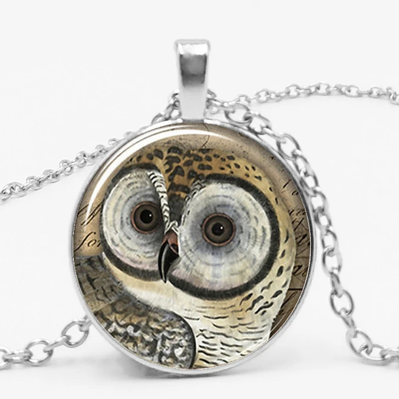 

Vintage Owl Pendant Chain Necklace Convex Tibetan Glass Necklace Pendant Necklace Jewelry Gift