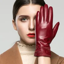 KLSS Брендовые женские перчатки из натуральной кожи зимние Бархатные высококачественные перчатки из козьей кожи Модные Элегантные Перчатки с пятью пальцами 35