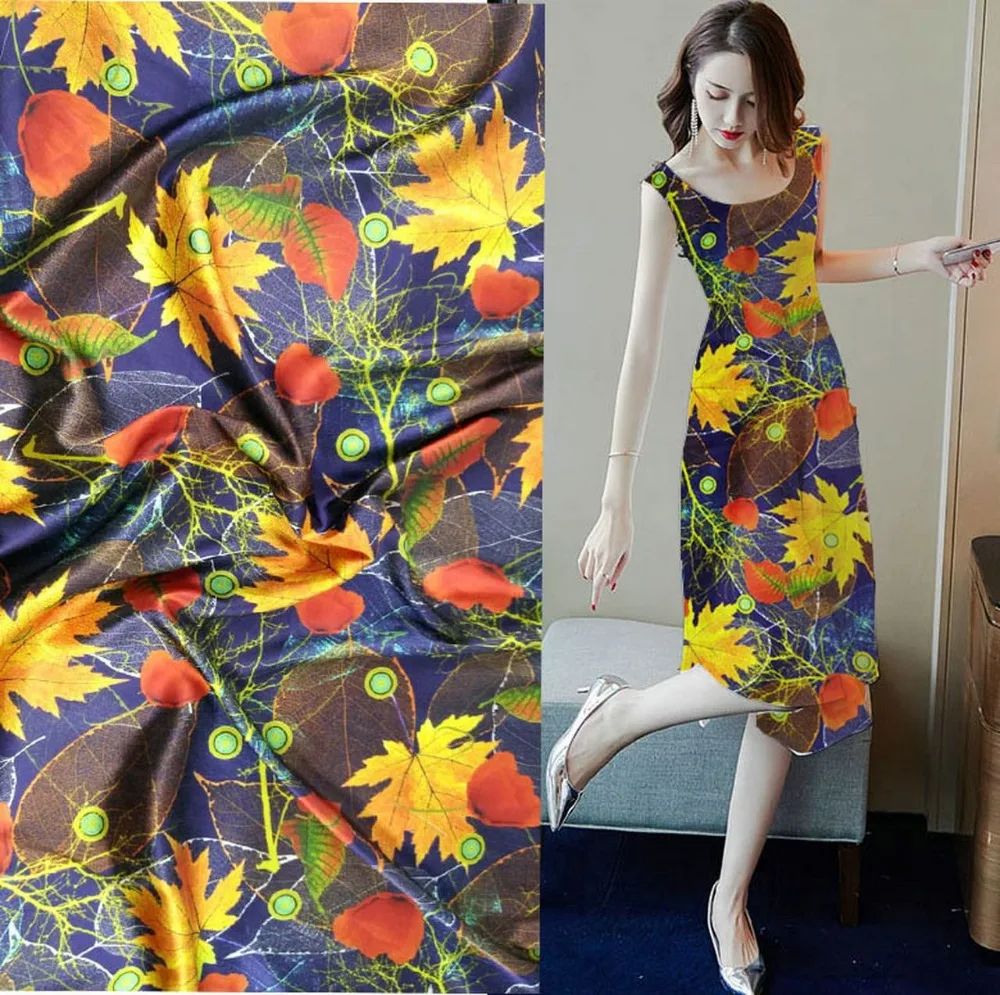 Telas кленовые листья печатает платье в китайском стиле Cheongsam 2020 шелк качество