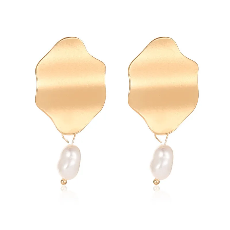 Mostyle корейский дизайн металлические золотые геометрические неправильные круглые квадратные серьги-капли с натуральным пресноводным жемчугом для женщин подарок для девочек - Окраска металла: 62589