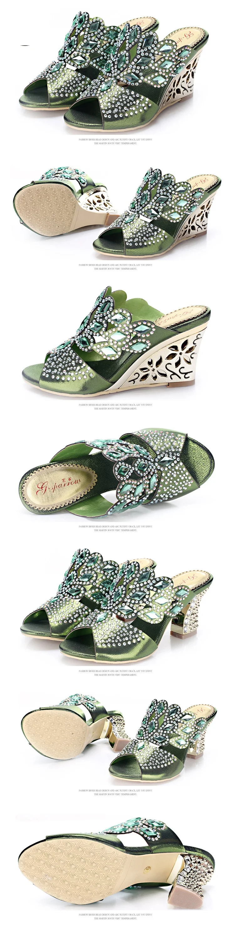 2016 New European Summer Diamond Leather High Heel Shoes Wedges Footwear Online Shopping Sandals Thick Big Size5