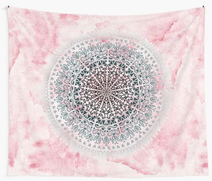 

ICELAND MANDALA IN PINK Wall Tapestry Cover Beach Towel Throw Blanket Picnic Yoga Mat Home Decoration