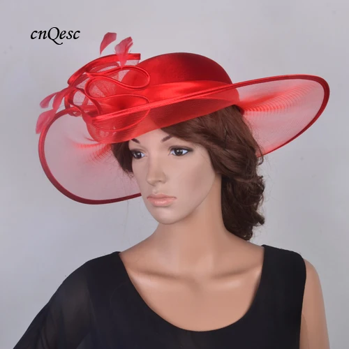 

2019 NEW DESIGN Wide brim hatinator satin hats Kentucky Derby Crin fascinator wedding Women's hat with feathers for races,church