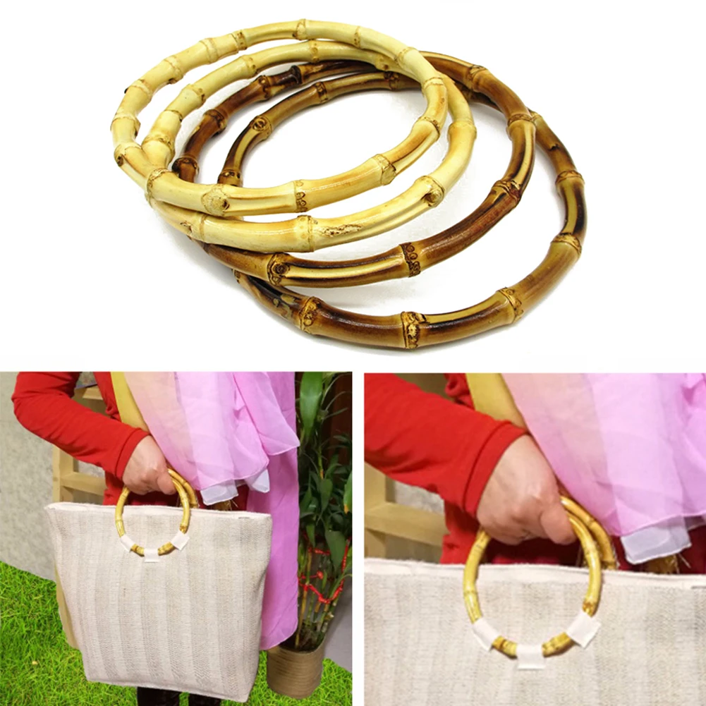 1pc Round Bamboo Bag Handle For Handcrafted Handbag Handles Hanger Diy