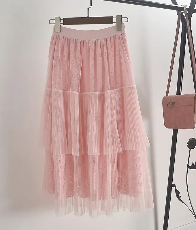 2018 spring summer skirts new long section mesh yarn skirt elastic ...
