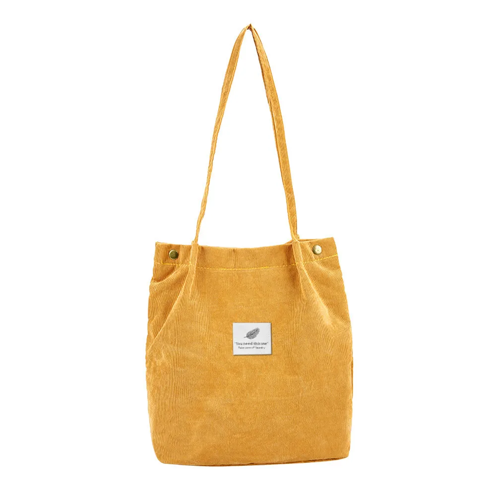 Женская Вельветовая Холщовая Сумка-тоут женские тканевые сумки через плечо для молодых девушек, повседневная сумка для покупок для девушек, большие многоразовые складные сумки - Цвет: Цвет: желтый