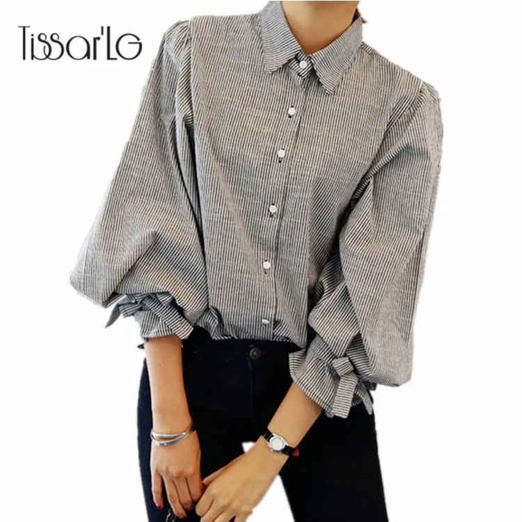 TissarLG Women shirt 2017 New Fashion Striped Lantern Sleeve Turn-down Collar Bow Long sleeve Blouse Women Top cloth TissarLG Women shirt 2017 New Fashion Striped Lantern Sleeve Turn-down Collar Bow Long sleeve Blouse Women Top cloth