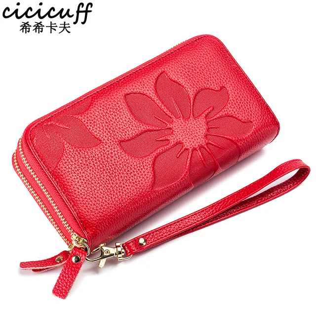 CICICUFF Genuine Leather Wallet For Women Double Zipper Clutch Bag Large Capacity Ladies Clutch ...