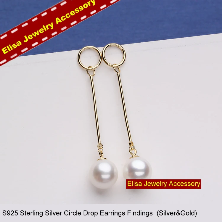 S925 Sterling Silver Drop Pearl Earrings Findings Women DIY Circle