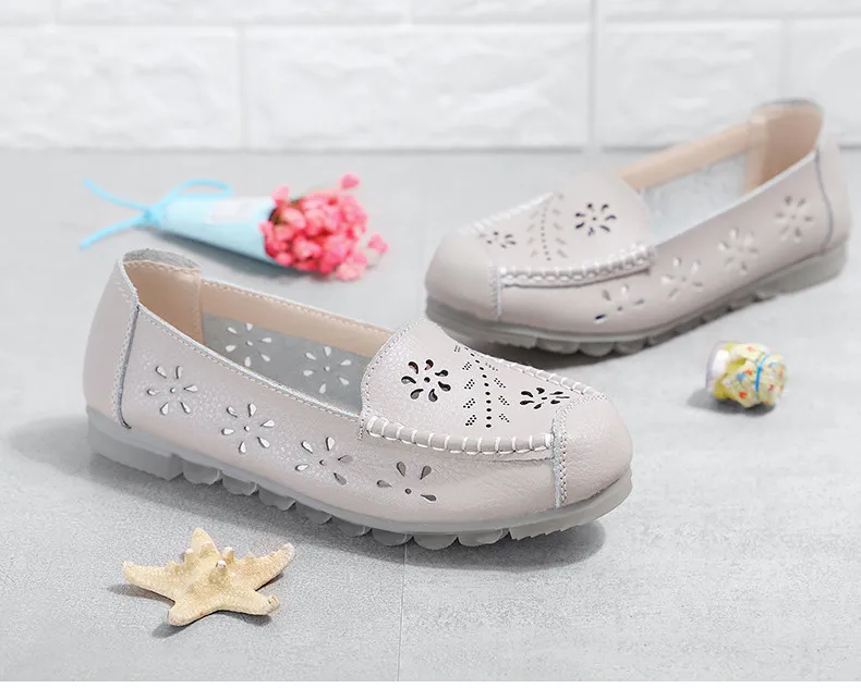 CAGILKZEL 2019 New Women Ballet Shoes Flats Cut Out Leather Breathbale Moccains Casual Woman Boat Shoes Ladies Ballerina (11)