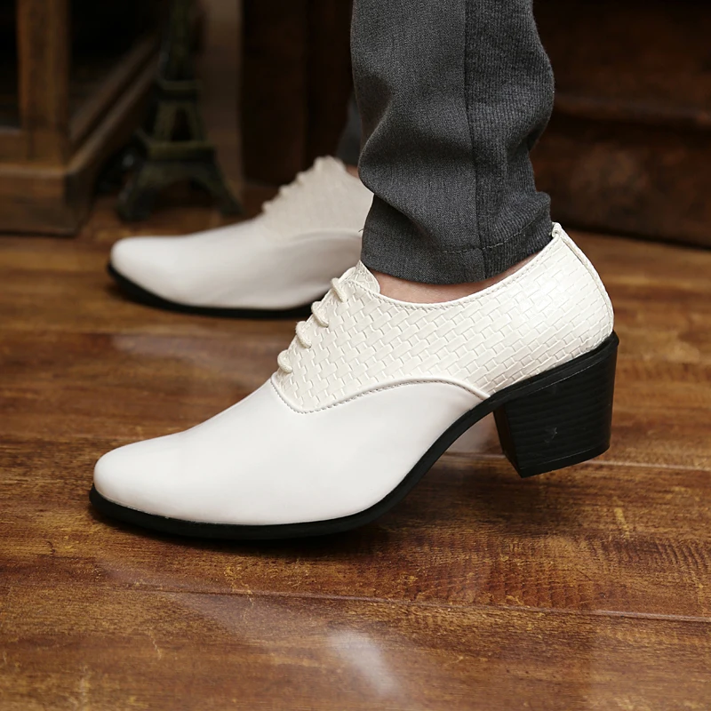 Новинка; мужские кожаные туфли-оксфорды на высоком каблуке; мужские свадебные туфли с острым носком, увеличивающие рост; цвет белый, черный; Повседневная Деловая обувь
