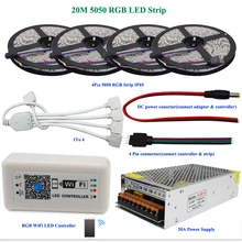DC12V 5050 RGB СВЕТОДИОДНЫЕ Полосы Света Водонепроницаемый 60led/m Диод Гибкой Ленты 10 м 15 м 20 м + Смарт Wifi Led Контроллер + Питание