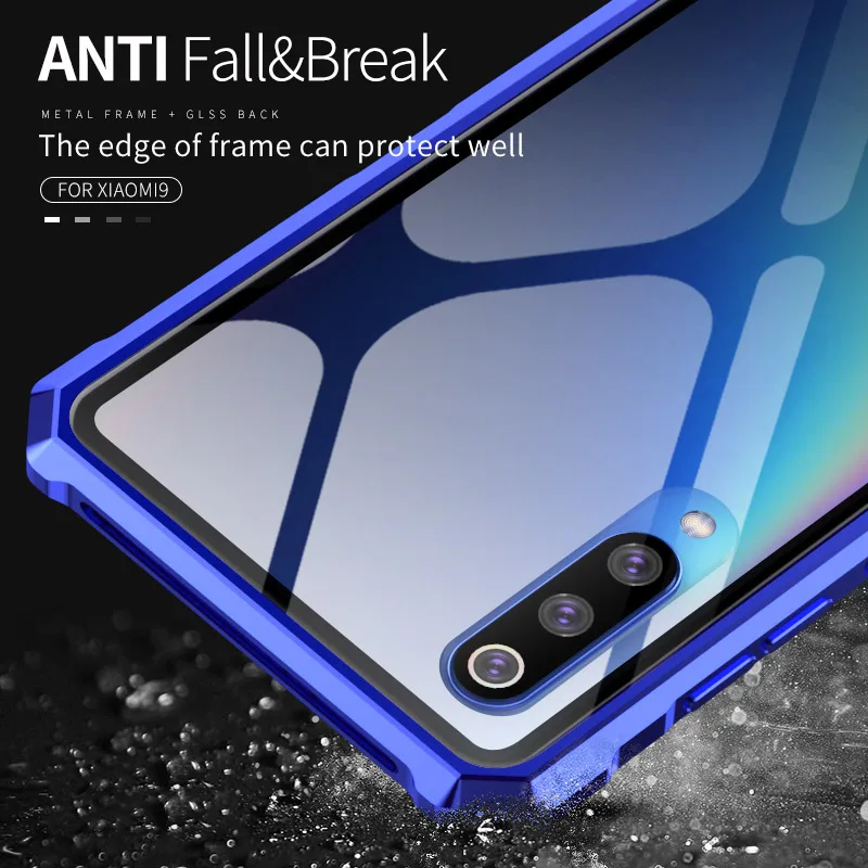 OMEVE for Xiaomi Mi 9 Case Mi9 Explorer Case Anti-explosion Tempered Glass Back Cover Alloy Metal Frame Bumper for Xiaomi9 Funda