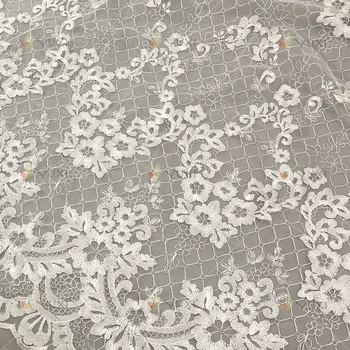 

Wavy lace cloth embroidered fabric Women's wedding dress milk silk embroidered fabric