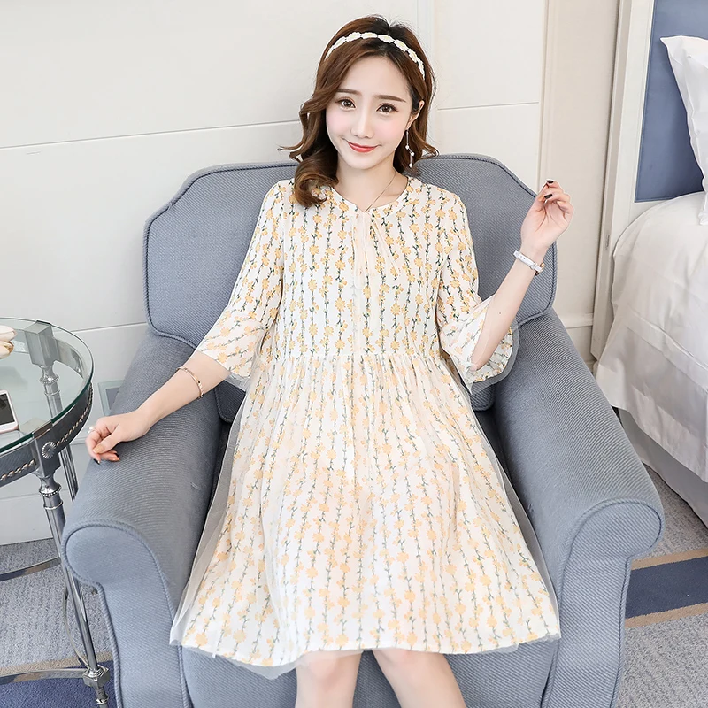 

Flower Print Maternity Clothing Brief Pregnancy Dress Summer Cotton Fashion Floral Maternity Clothes For Pregnant Women