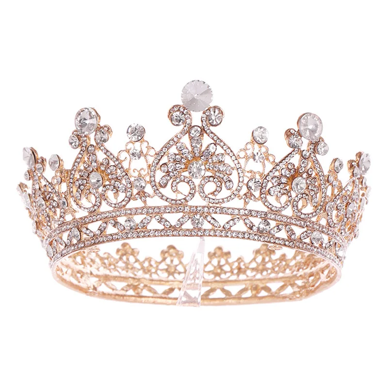 KMVEXO барокко круглый короны свадебные аксессуары для волос Стразы Большой украшения для волос Pageant сердце King королевские тиары