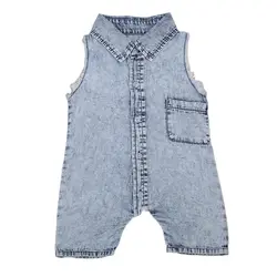 Деним для маленьких мальчиков комбинезон без рукавов Летняя мода для новорожденных одежда для малышей Бесплатная доставка