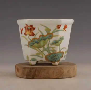 

Chinese Porcelain Painting Flower Grass Lotus Flower Lotus Leaf Dragonfly Water Pond Small Flowerpot