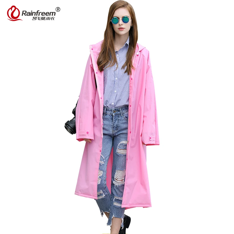 

Rainfreem 2017 Outdoor Easy Carry EVA Raincoat Women/Men Impermeable Plastic Transparent Rain Coat 7 Colors Rain Gear Poncho