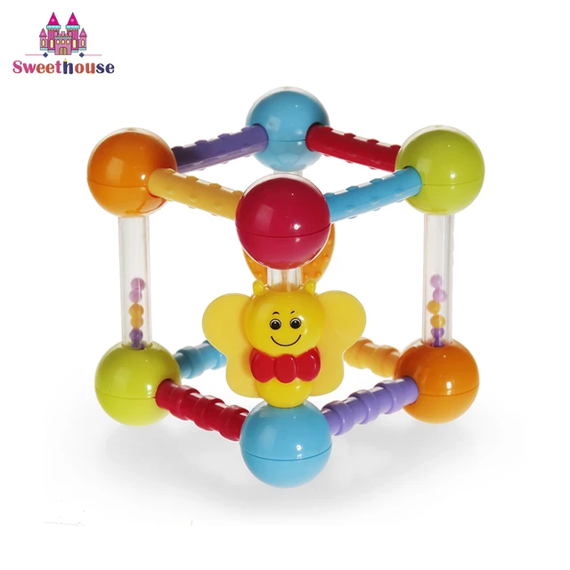 Cute Baby Rattle Activity Cube Plastic Grasping Bell Balls Infant