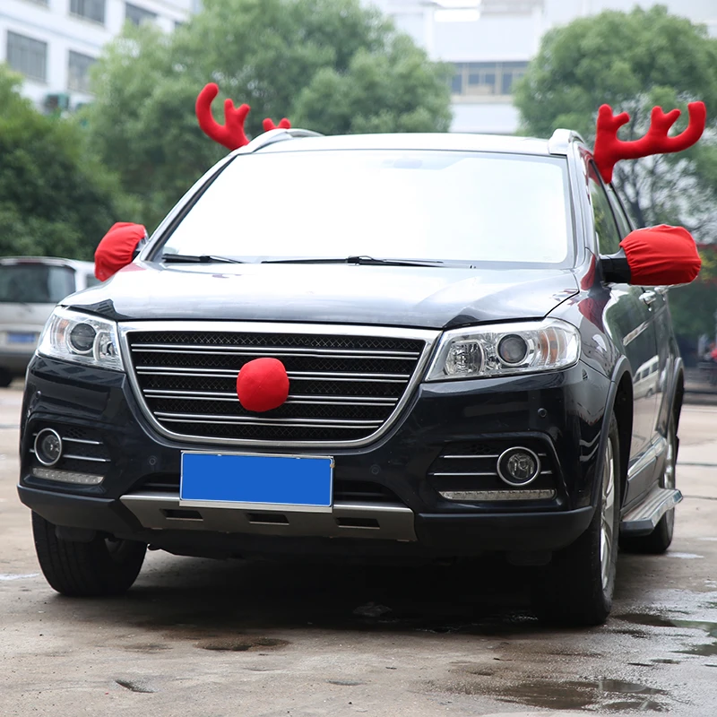 Funny font b Christmas b font Car Decoration Toy Windows Reindeer Antlers Red Nose Set Home