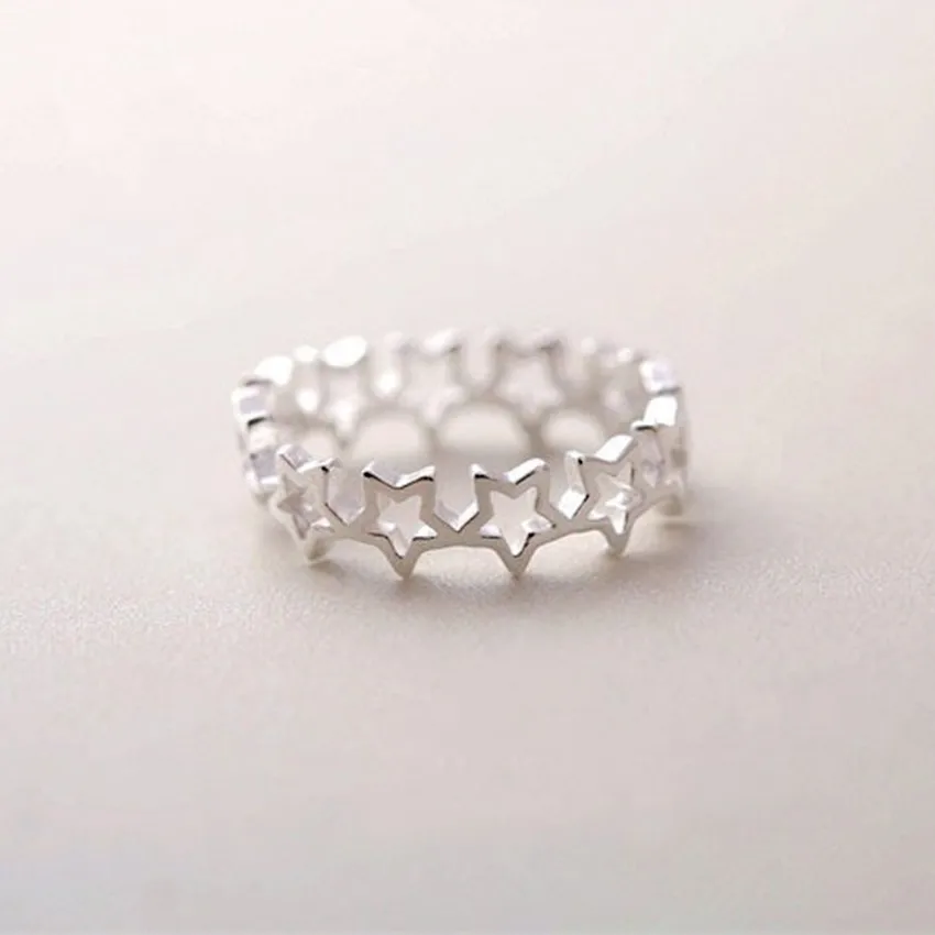 925 Sterling Silver Stars Rings for Women New Design Lovely Girls Christmas Gift Statement Jewelry Adjustable Size Ring