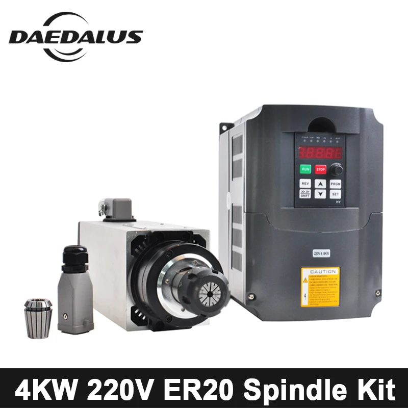 4KW CNC Spindle Motor 220V Air Cooled Spindle Motor ER20 Collet Chuck + 4KW 220V VFD Inverte For Engraver Milling Machine Tools цена 4KW CNC Spindle Motor 220V Air Cooled Spindle Motor ER20 Collet Chuck + 4KW 220V VFD Inverte For Engraver Milling Machine Tools цены онлайн