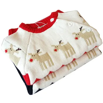 

Children's Sweater Christmas Reindeer Rudolph Cute Sewing Boys Girls New Year Warm Round Collar Kids Clothes