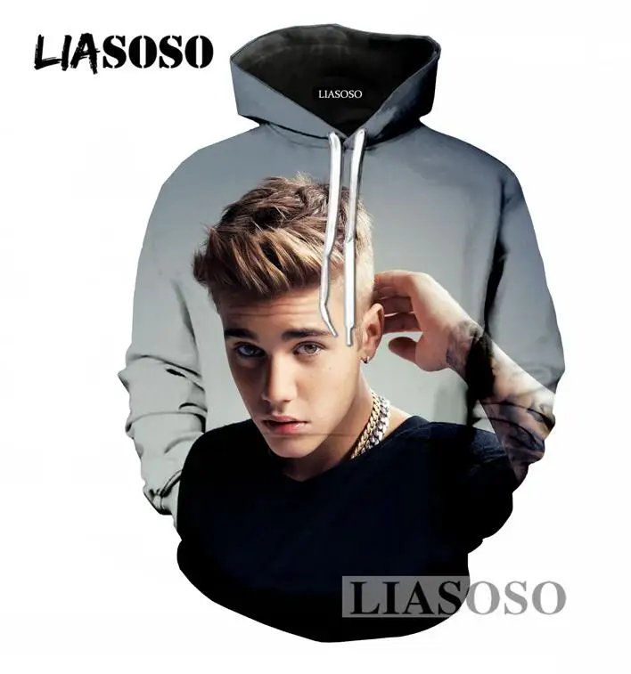 LIASOSO Spring Autumn Men/Women Pullover Hoodies Casual Long Sleeve Sweatshirt 3D Print Justin Bieber Hoodies Loose Hooded T695