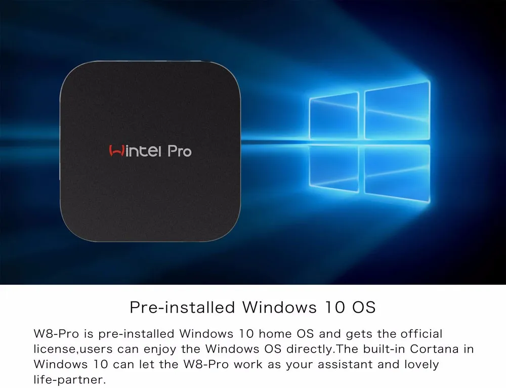 Wintel W8 Pro приставка Mini PC с Windows 10 Домашняя OS 2 ГБ/32 ГБ флэш-памяти на базе Windows W8 Pro с 2,4G, Wi-Fi, BT4.0 RJ45 100 M LAN