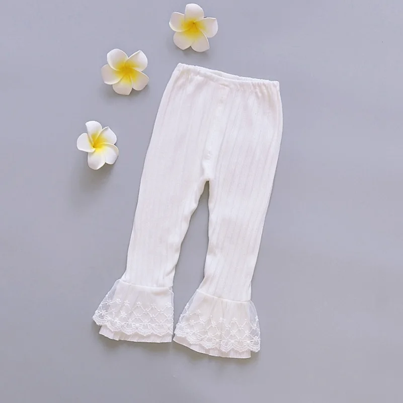 Wynne gadis/осенние кружевные хлопковые леггинсы принцессы с цветочным рисунком для маленьких девочек Детские обтягивающие штаны длинные брюки для малышей - Цвет: Белый