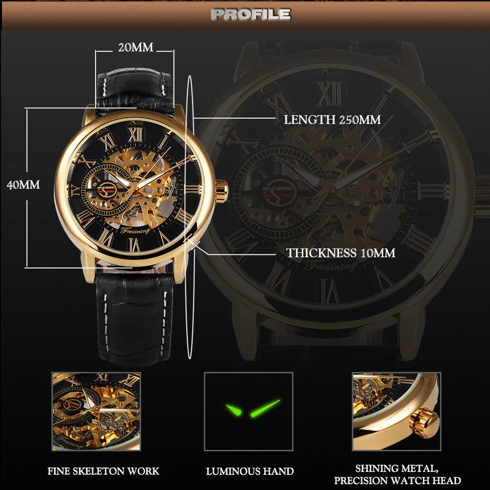 Новые высококачественные мужские часы с 3D гравировкой, чехол с римскими цифрами, механические часы с скелетонным циферблатом, мужские часы, подарок, Прямая поставка