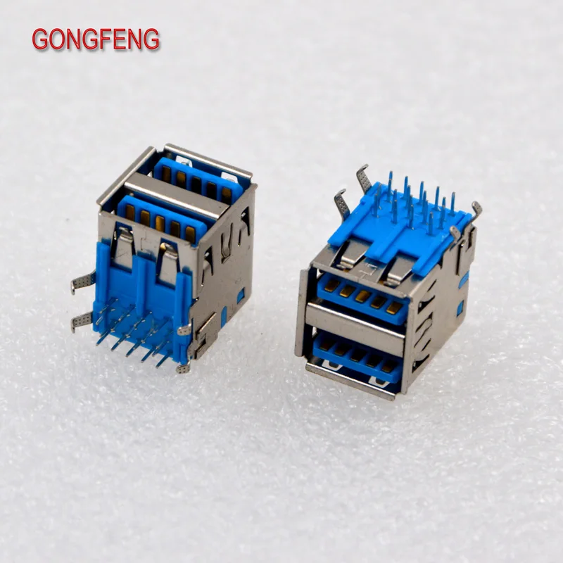

GONGFENG 100PCS NEW 3.0USB AF Connector Type A base 90 Double USB 3.0 Socket interface Connector Special Wholesale Free Shipping